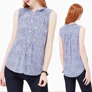 Kate Spade Blue Ditsy Patterned Sleeveless Blouse Silk